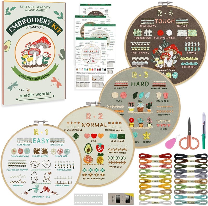 CYANFOUR Embroidery Kit for Beginners, 4 Stages to Learn 38 Stitches, with Step-by-Step Instructions and Clear Videos, Includes Multiple Accessories, Gift for Craft Lovers. - Image 1